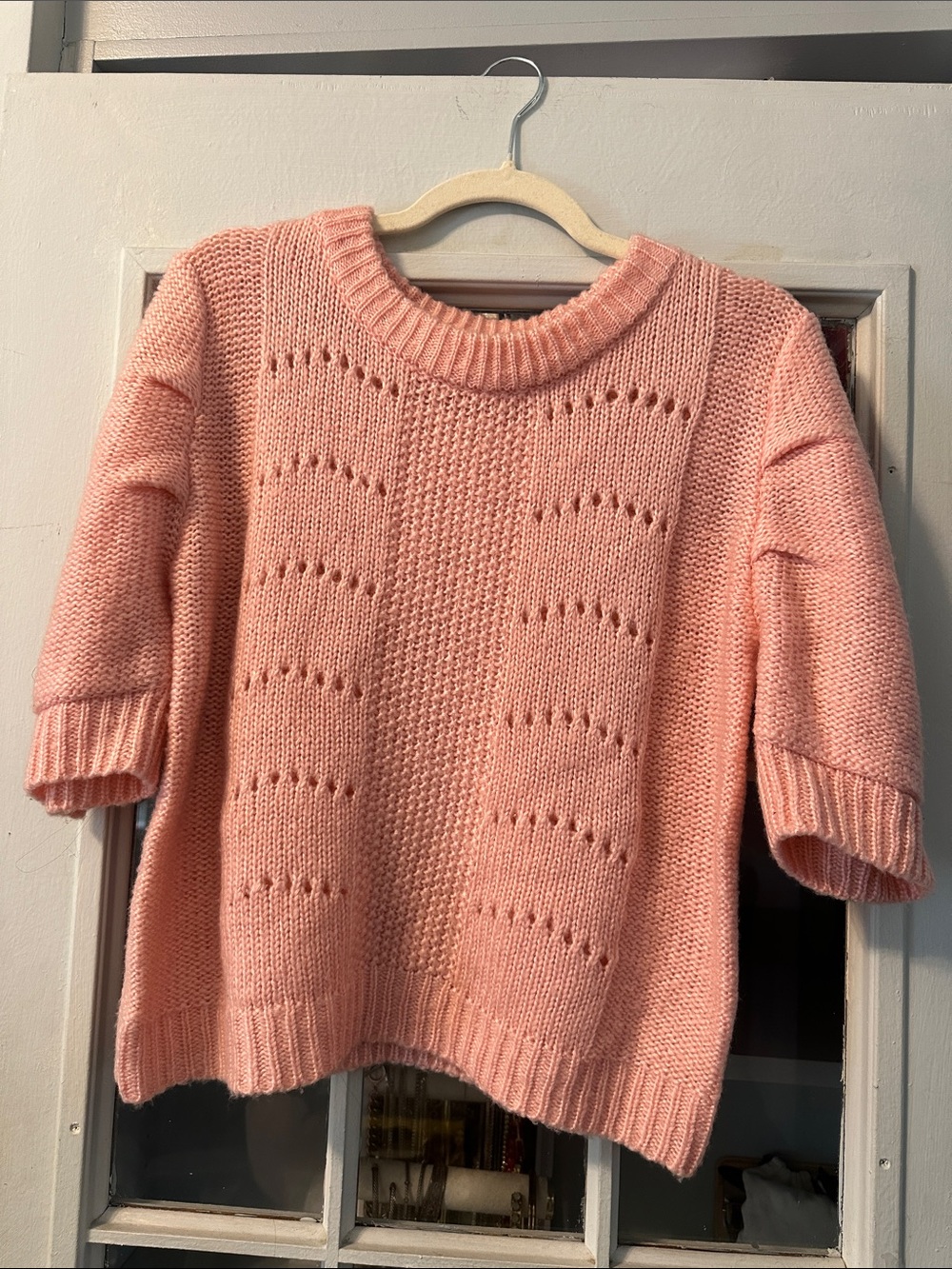 English Factory Peach Knit Short-Sleeve Crewneck Sweater
